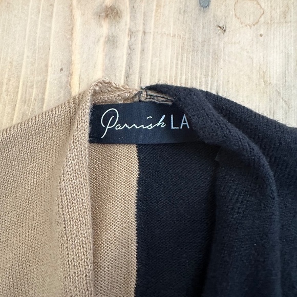 Parrish LA Sweater‎ Poncho Cardigan Wrap Tan Winter White Black Fringe OS - Picture 8 of 9